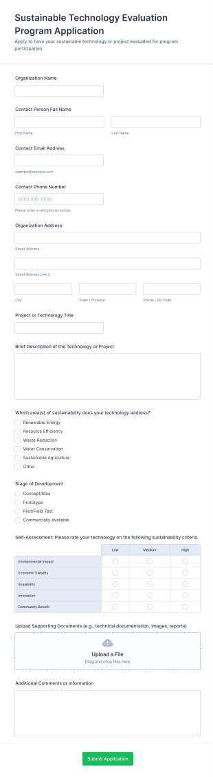 Sustainable Technology Evaluation Program Application Form Template