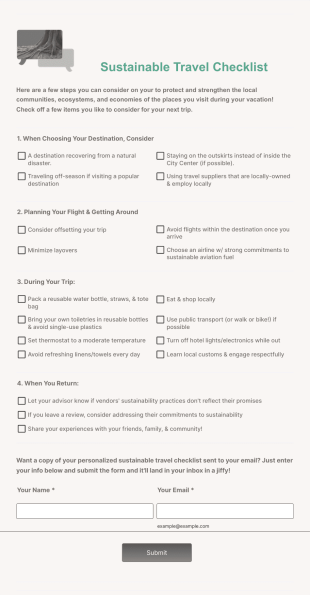 Sustainable Travel Checklist Form Template