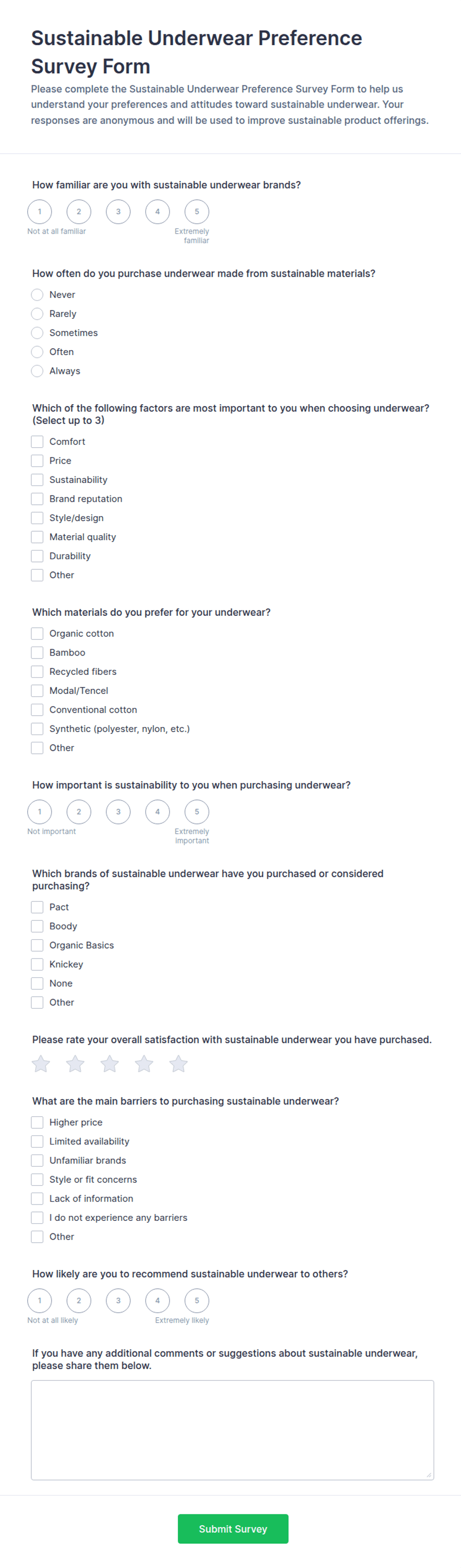 Sustainable Underwear Preference Survey Form Template | Jotform