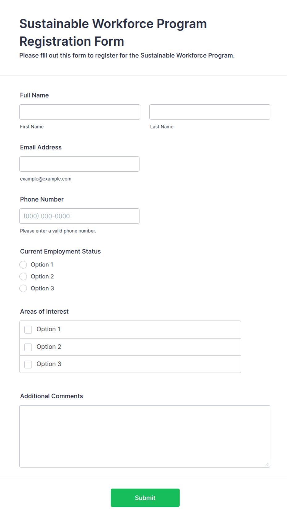 Workforce Requirements Form Sustainable Workforce Program Registration Form Template | Jotform