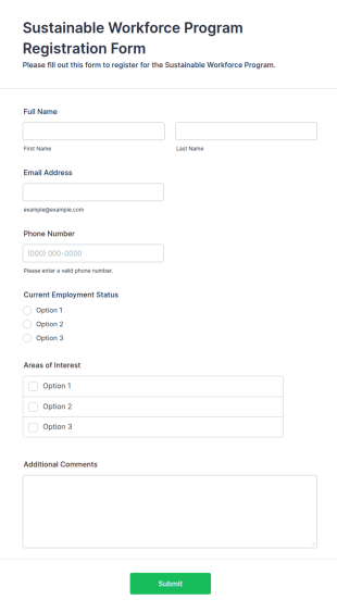 Sustainable Workforce Program Registration Form Template