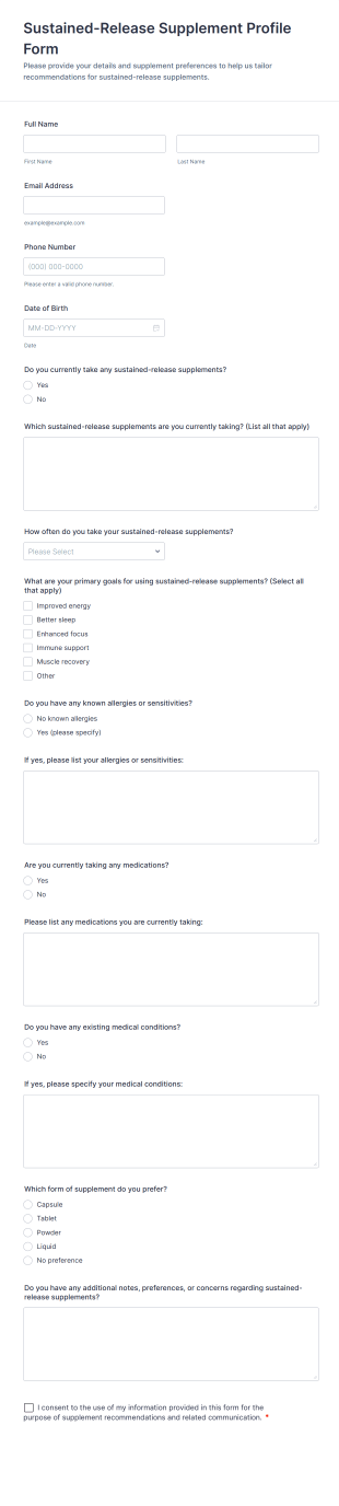 Sustained Release Supplement Profile Form Template