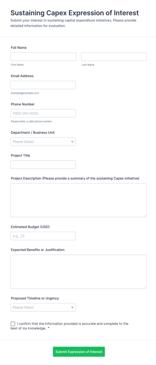 Sustaining Capex Expression Of Interest Form Template