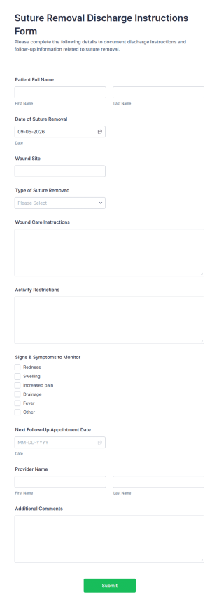 Suture Removal Discharge Instructions Form Template
