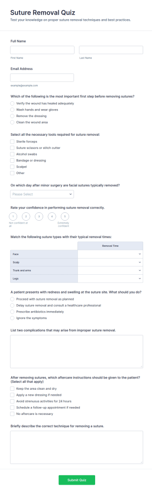 Suture Removal Quiz Form Template