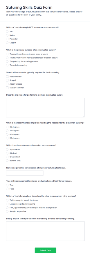Suturing Skills Quiz Form Template