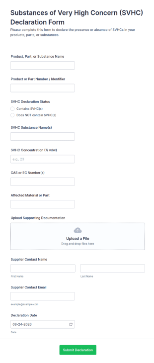 SVHC Declaration Form Template