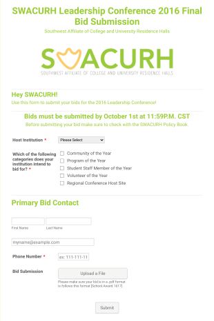 Swacurh Leadership Conference Final Bid Submission Form Template