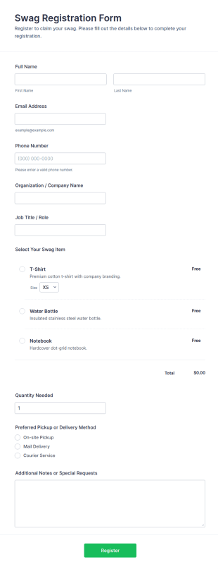 Swag Registration Form Template