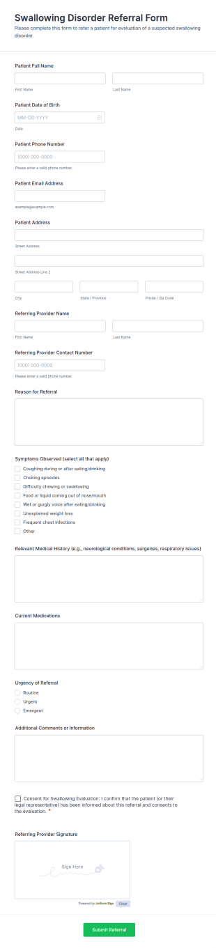 Swallowing Disorder Referral Form Template