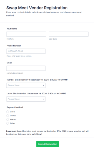 Swap Meet Vendor Registration Form Template