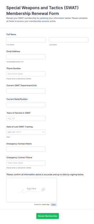 SWAT Membership Renewal Form Template