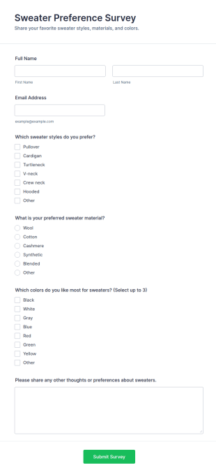 Sweater Preference Survey Form Template