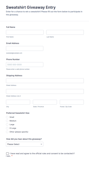 Sweatshirt Giveaway Entry Form Template
