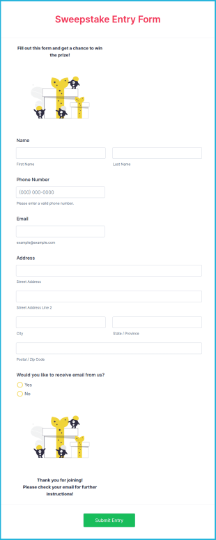 Sweepstake Entry Form Template