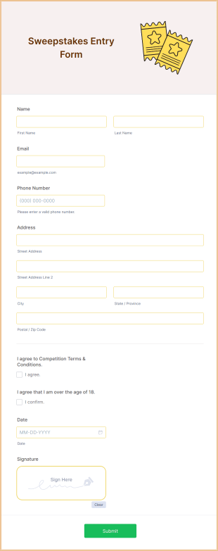 Sweepstakes Entry Form Template