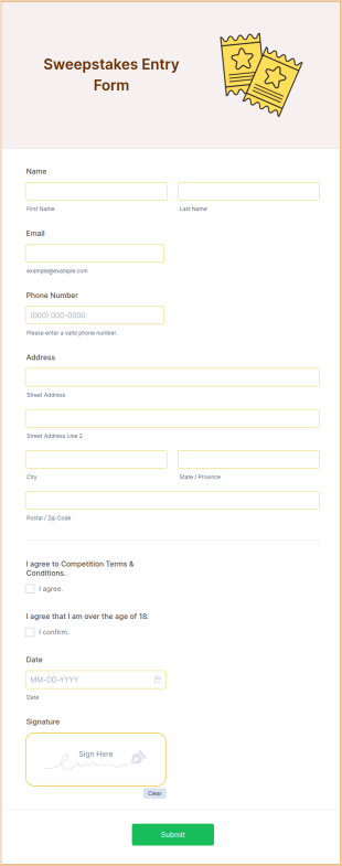 Sweepstakes Entry Form Template