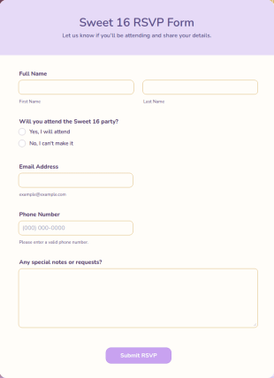 Sweet 16 RSVP Form Template