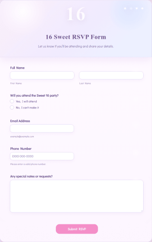 Sweet 16 RSVP Form Template