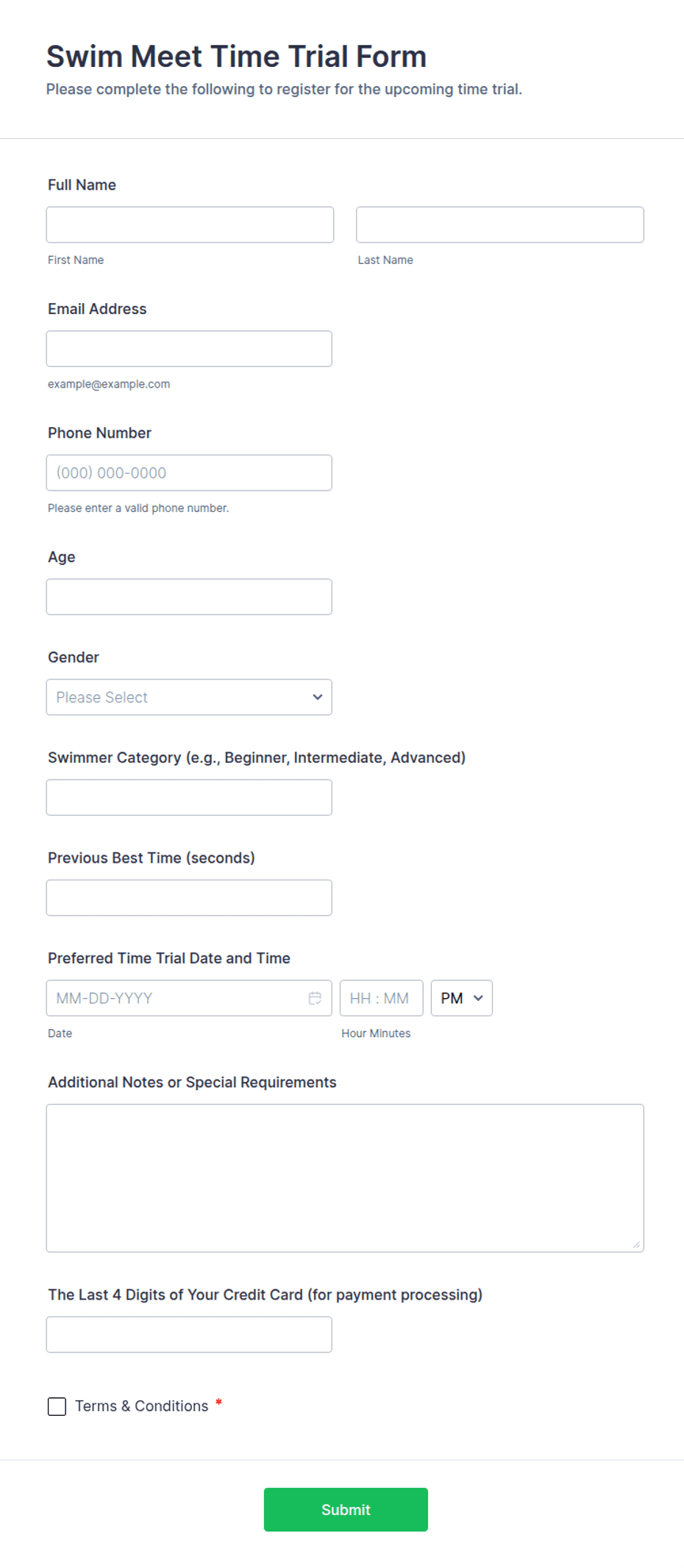 Swim Meet Time Trial Form Template | Jotform