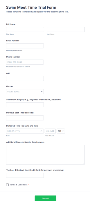 Swim Meet Time Trial Form Template