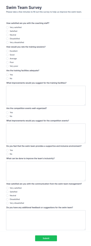 Swim Team Survey Form Template