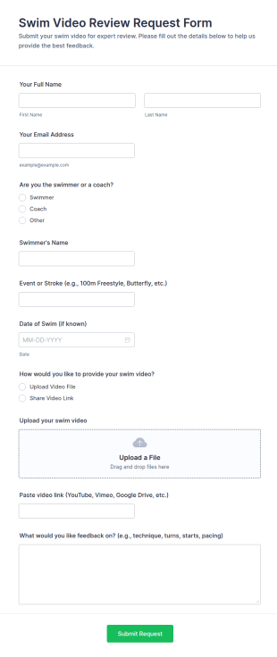 Swim Video Review Request Form Template