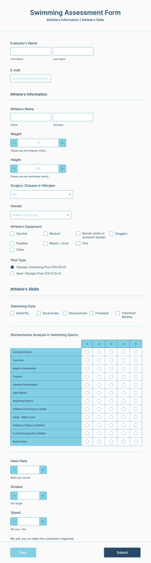 Swimming Assessment Form Template