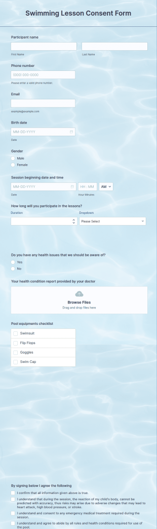 Swimming Lesson Consent Form Template