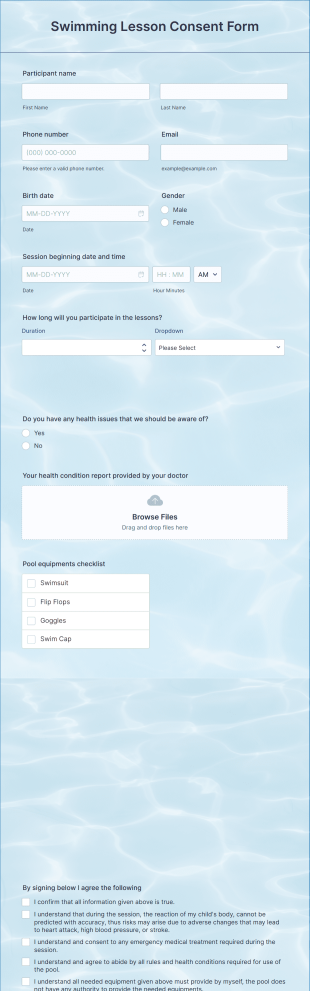 Swimming Lesson Consent Form Template