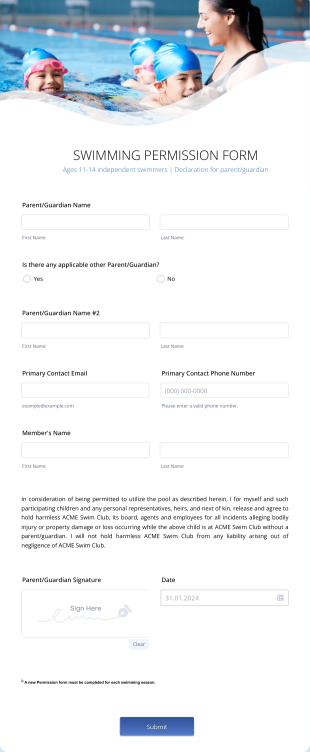 Swimming Permission Form Template