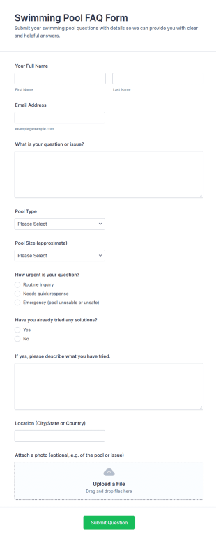 Swimming Pool FAQ Form Template