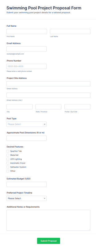 Swimming Pool Project Proposal Form Template