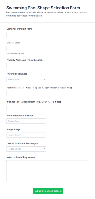 Swimming Pool Shape Selection Form Template