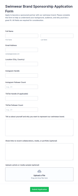 Swimwear Brand Sponsorship Application Form Template