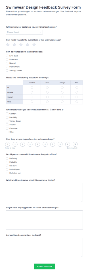 Swimwear Design Feedback Survey Form Template