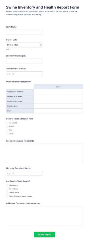 Swine Inventory And Health Report Form Template