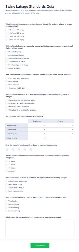 Swine Lairage Standards Quiz Form Template
