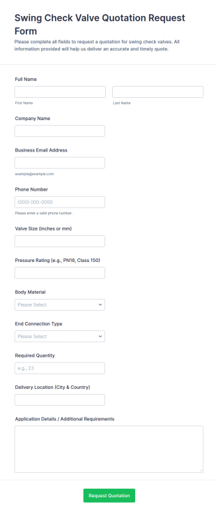 Swing Check Valve Quotation Request Form Template