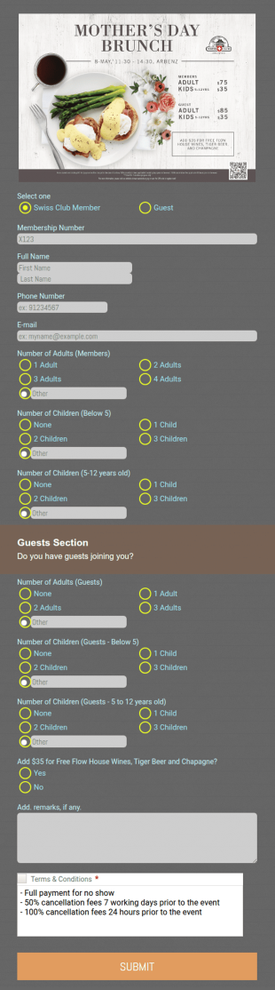 Swiss Club Booking Form Template