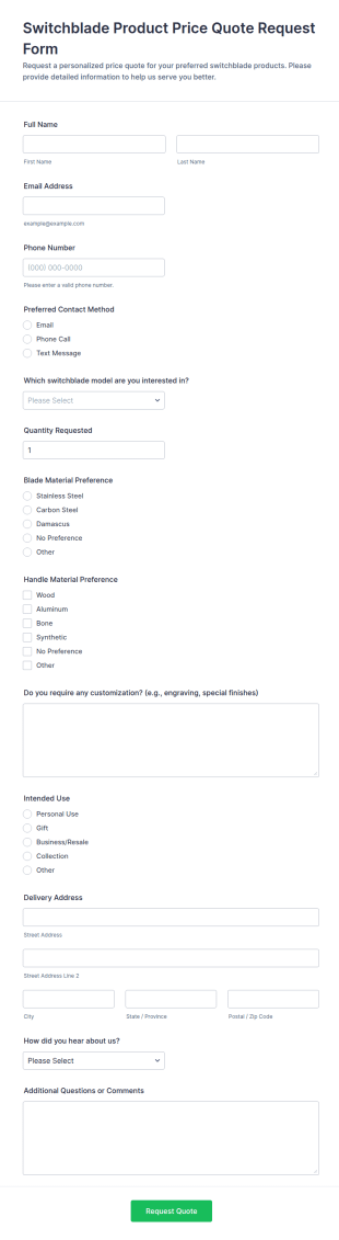 Switchblade Product Price Quote Request Form Template