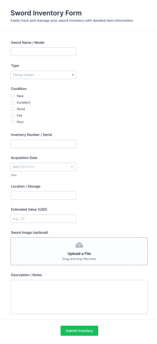 Sword Inventory Form Template