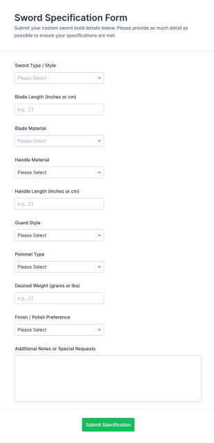 Sword Specification Form Template