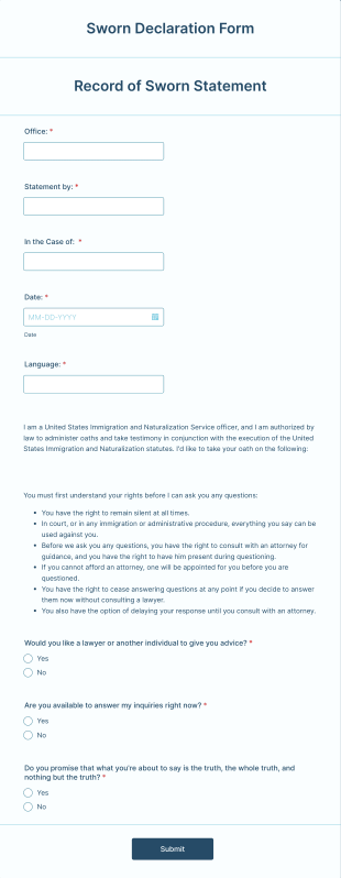 Sworn Declaration Form Template