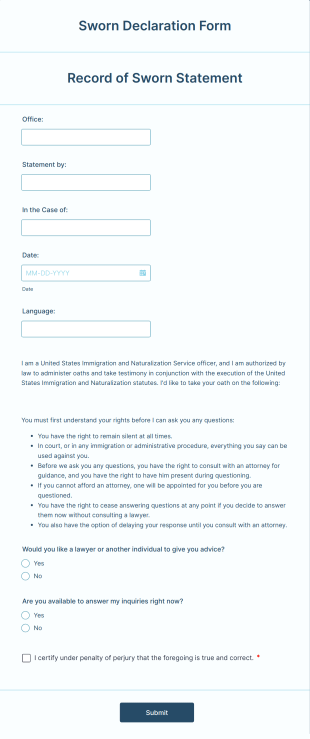 Sworn Declaration Form Template