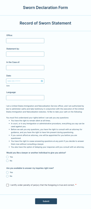 Sworn Declaration Form Template