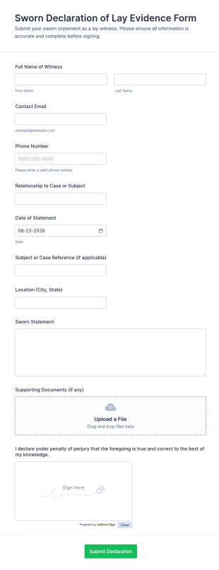 Sworn Declaration Of Lay Evidence Form Template