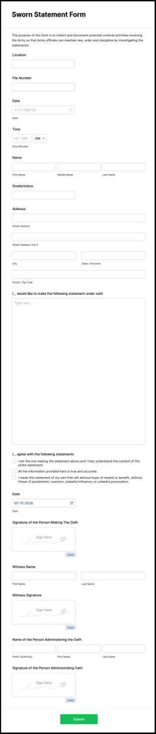 Sworn Statement Form Template
