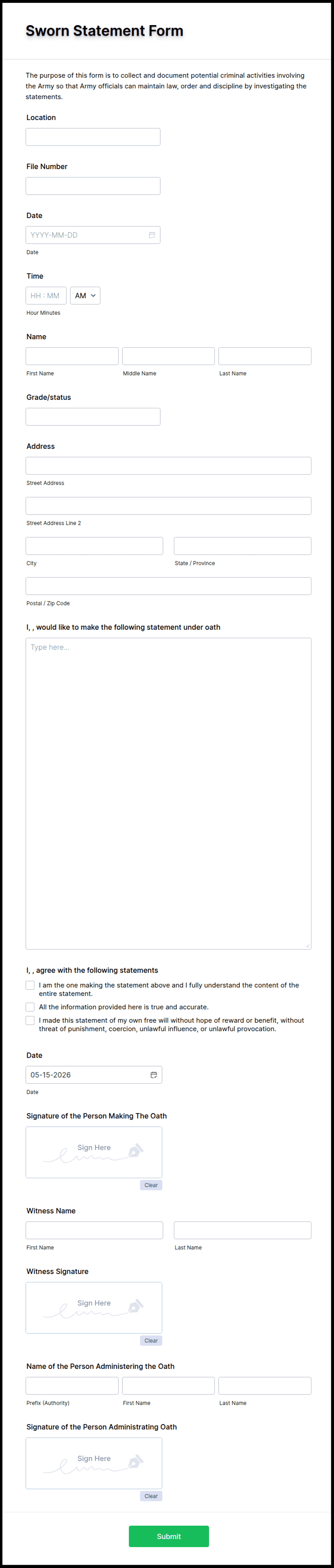Sworn Statement Form Template | Jotform
