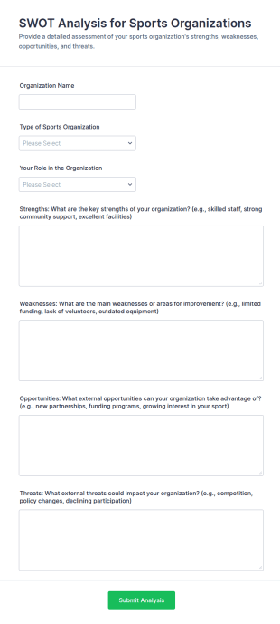 SWOT Analysis For Sports Organizations Form Template